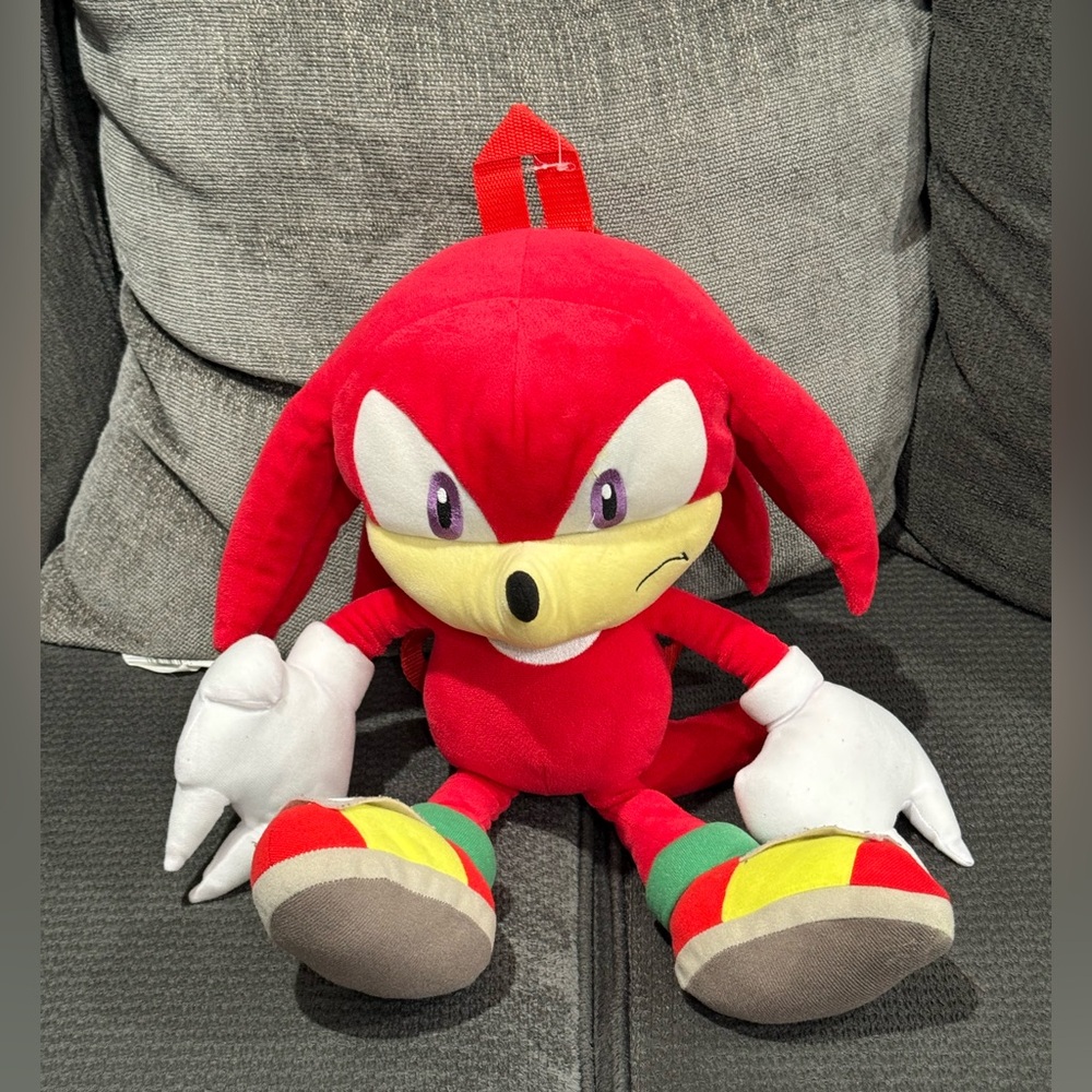 Sonic The Hedgehog Authentic Knuckles Red Plush Doll Backpack 20" Large